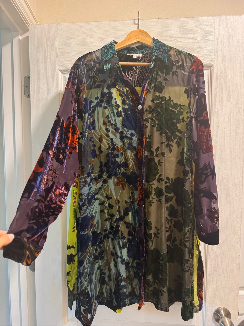 John Mark Multi-Color Velvet Floral Long Sleeve Tunic